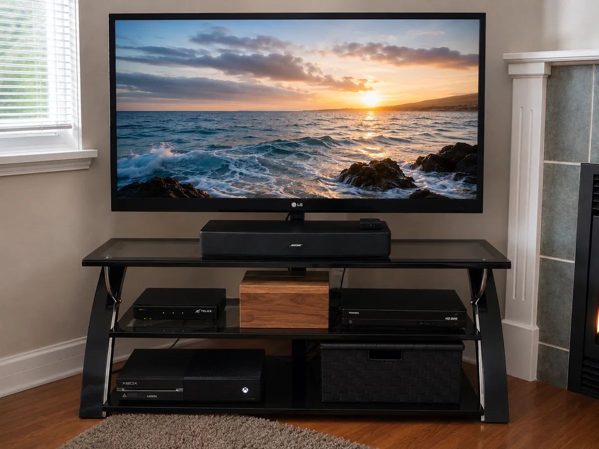 YouMote installed with a TV, soundbar, game console, and disc player